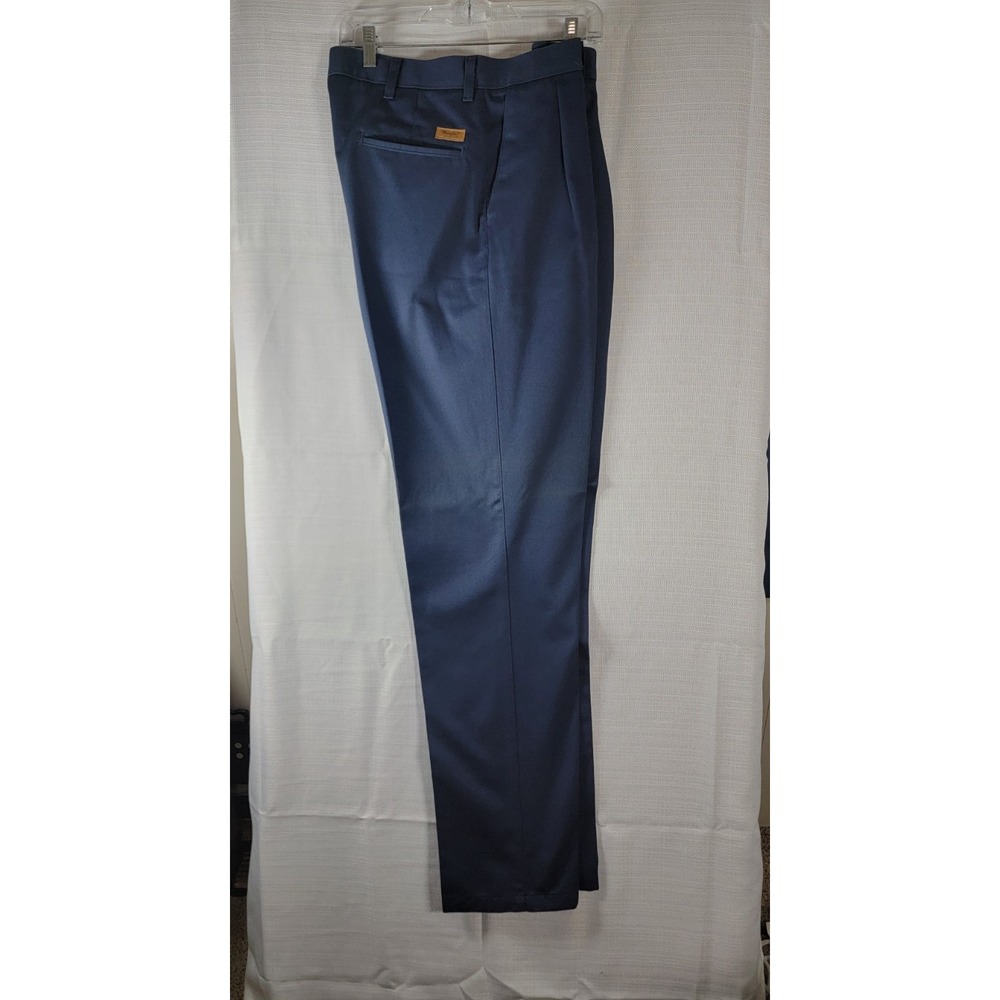 Wrangler Riata Pants Mens Navy Blue Pleated Chino Cotton Business Casual 35x36